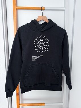 Takashi Murakami x ComplexCon 2018 Flower Hoodie Black Smiley Graphic Pullover